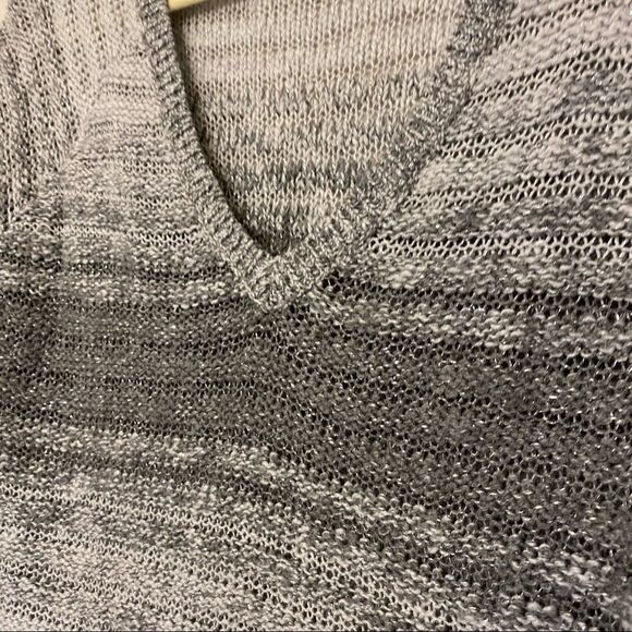 Hollister Gray Metallic Stripe V Neck Sweater lightweight open knit Y2K S - Picture 9 of 10